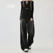 ブラックデニムサロペットパンツ【春用・フィット・ストレートレッグ】