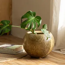 インテリアに最適！亀背竹の花鉢【大・高級感あるマグネシウム粘土製・北欧風デザイン】