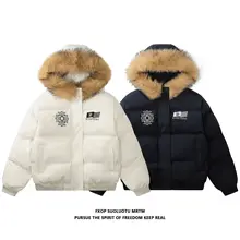 刺繍入りファー付きパーカーコート【レディース・ゆったりデザイン・保温・秋冬用】