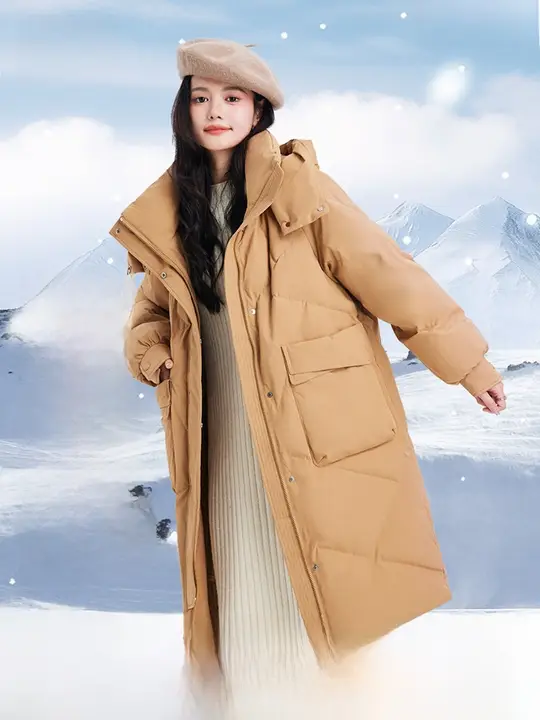 ミドル丈フード付きダウンジャケット【取り外し可能・シンプル・軽量】