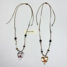 レトロなハート型ペンダントネックレス【調整可能・ロングビーズデザイン】