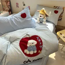 極上の柔らかさの綿製ベッド用四点セット【タオル刺繍カバー付き・学生寮用】（セットアップ対応）