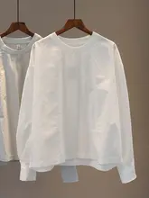 カジュアルコットン丸首シャツ【秋用・ゆったりシルエット・フリンジデザイン】