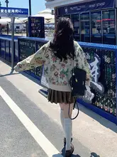 刺繍入りフラワープリントの野球ジャケット【秋用・ゆったりシルエット・レディース】（セットアップ対応）