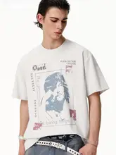 ヴィンテージ風 ダメージプリント Tシャツ【ユニセックス・落ち感のあるデザイン・夏用】