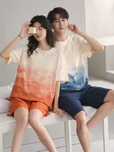 カップル向け 夏用コットン短袖ショートパンツパジャマ【メンズルームウェア・極上の柔らかさ・大きいサイズ】（セットアップ対応）