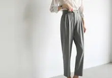 LIMONN スモークグレー 高腰 9分丈スリムパンツ【カジュアル通勤・夏用】