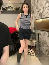 高腰デザインのフィットショートパンツ【薄手・ワイドレッグ・ブルー】