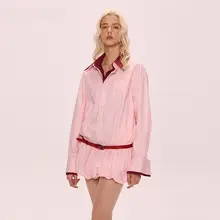 長袖の切り替えデザインディテールが魅力のワンピース・スカート【バルーンシルエット・女性用・カジュアル】（セットアップ対応）