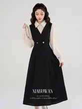 上品なデザインの学院風シャツワンピース【春秋用・長袖】（セットアップ対応）