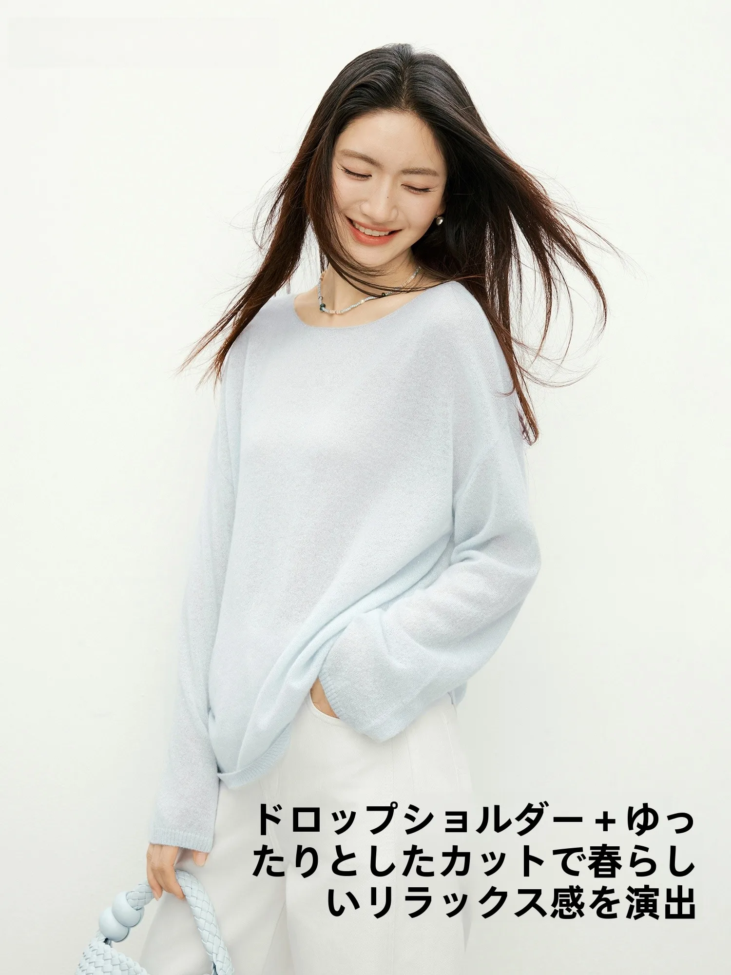 紅袖ラウンドネックニットトップス：女性向けピンク落ち感デザインの実用性と素材特性