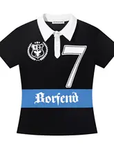 デザイン性の高い肩当ての2色使いシフォンレディースTシャツ【花柄・フィット感ある短めスタイル】