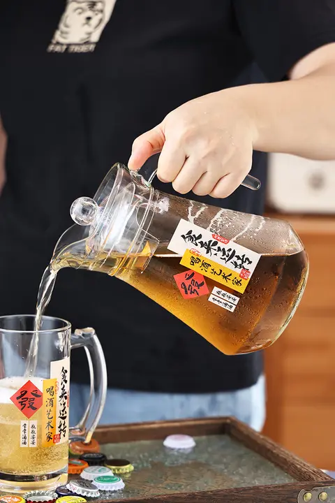 ガラス製 クラフトビールピッチャー【冷水ポット・キャンプ・バー・ドリンクサーバー用】