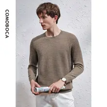 秋冬用 メンズカジュアルクルーネック白鹅绒セーター【ストライプ・厚手】