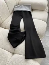 低腰グレーのフレアパンツ【デザイン翻り・フィット・女性用】（セットアップ対応）