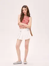 高腰シンプルデザインのプリーツスカート【サイドジッパー・学校風・女性用】（セットアップ対応）