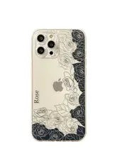 透明な黒いバラデザインのiPhoneケース【Apple社製15、14 Pro Max、13、12、11対応】