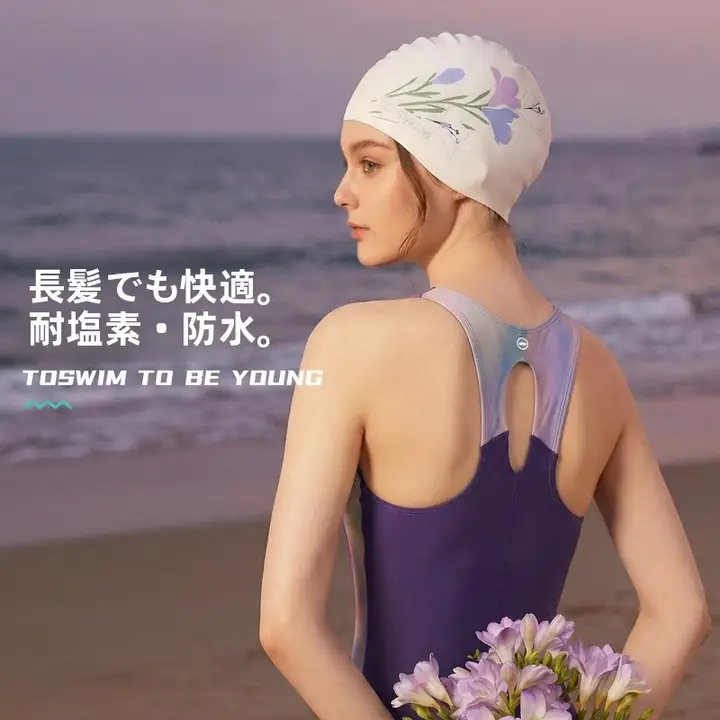 toswim 花語シリーズ シリコン製女性用スイムキャップ【防水・長髪対応・締め付け感なし】