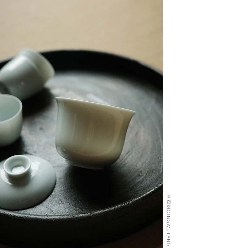 清物堂 陶器製 功夫茶用 小型手抓不烫手茶碗【柴窯焼き・古釉風・蓋付き】