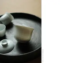 清物堂 陶器製 功夫茶用 小型手抓不烫手茶碗【柴窯焼き・古釉風・蓋付き】