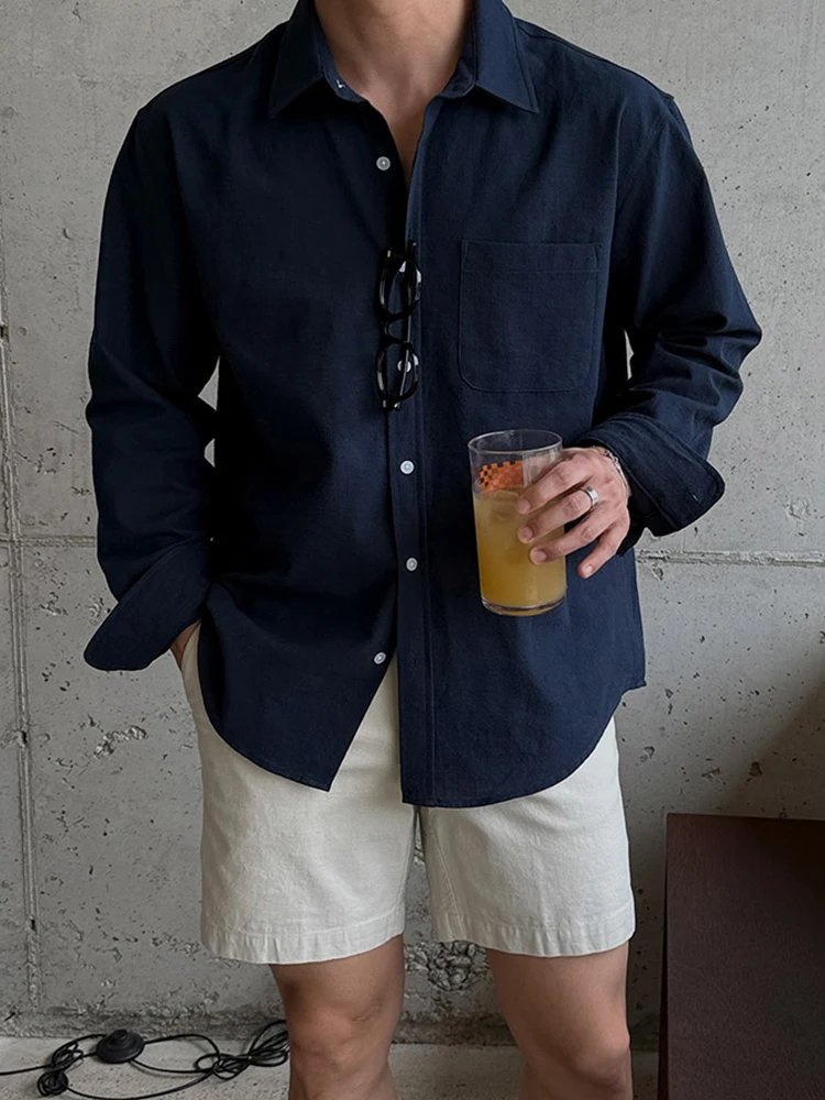 極上の柔らかさ！コットンリネン製 夏用長袖シャツ【防晒・シンプルデザイン・メンズ】