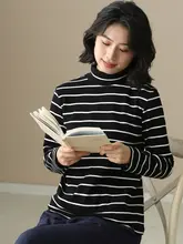 左耳左岸 ストライプ柄 ロングスリーブTシャツ【秋冬用・フィット・女性用】
