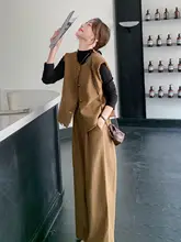 復古スタイルのジレとワイドパンツ【フレンチテイスト・高級感・大人かわいい】（セットアップ対応）