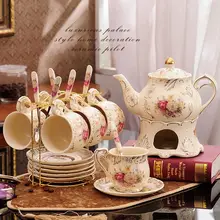 欧風 中古茶器セット【陶器・トレイ付き・ティーカップ・コーヒーカップ・家庭用】