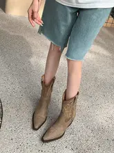 レディース ブラウン レトロイギリス風 ハイヒールショートブーツ【牛革・尖頭・秋冬用】