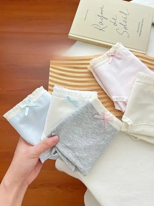 抗菌加工の全棉女性用中腰ショーツ【リボン付き・パッケージデザイン】