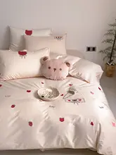 可愛い刺繍入りの高級感あふれるカートン柄ベッドカバーセット【全棉・長綿・デュベカバー】（セットアップ対応）