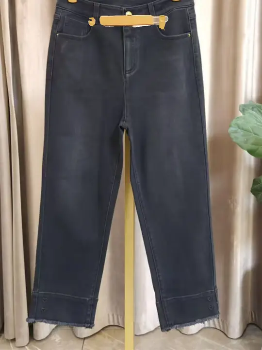 おしゃれなハイウエストデニムパンツ【八分丈・ストレート・ゆったりしたフィット】（セットアップ対応）