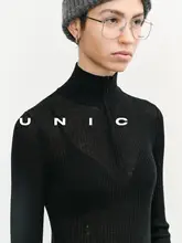 UNICA スポーティーセクシー 微透 ウェアラブル120'Sウールリブニットトップス【洗濯機洗い可・2WAY・長袖】
