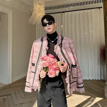 メンズ春秋用ヴィンテージ風粗花柄ジャケット【ピンク・デザイン性・カジュアル】