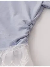 デザイン性の高いレース花柄の重ね着Tシャツ【極上の柔らかさ・皺加工・スリムシルエット】（セットアップ対応）