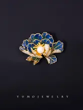 古典的な中国風の牡丹ブローチ【淡水真珠・エナメル仕上げ・高級感・レトロデザイン】