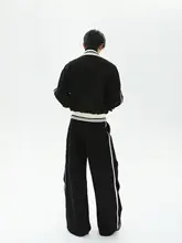 デザイン感あるジッパーカラーコンビネーション立襟ジャケット【男性用・ルーズストレートパンツ・カジュアルスタイル】（セットアップ対応）