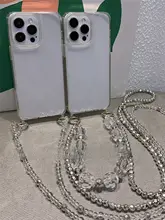 シンプル透明iPhone用ケース【パールチェーン・衝撃吸収・全包カバー】