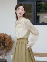 木易易 長袖シャツ【春用・国風・水彩染め・リボン付き・フレ��ンチスタイル】