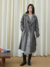 Herz 羊毛製 青灰色 トレンチコート【ユニセックス・中長丈・スリムフィット】