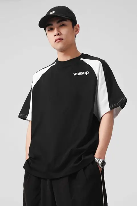 半袖Tシャツ メンズ ロゴプリント バイカラー 白黒 オーバーサイズ ストリート 夏 「WASSUP HEODS」