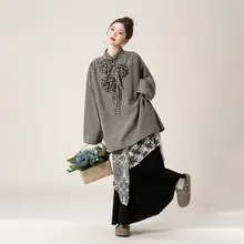 チェック柄の立襟ブラウス【春用・フラワーブowデザイン・ウィメンズ】