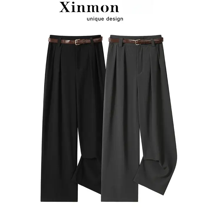 ハイウエストストレートパンツ【細身デザイン・フィット・ロング丈】（セットアップ対応）