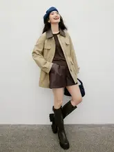 バイカラーPUコート【ロング丈・春秋用・イギリス風・ドローストリング・翻り襟】