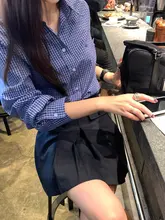 秋用 藍色のプリーツスカート【高腰・Aライン・ショート丈】