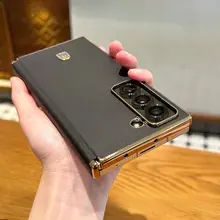 高級素皮製 サムスンZ Fold SE用磁気吸着折りたたみ式ケース【薄型・衝撃防止・全包タイプ】