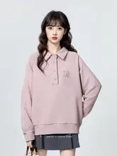 ピンクのPOLO襟スウェットシャツ【春秋用・ゆったり・長袖】（セットアップ対応）