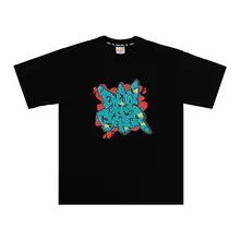 半袖Tシャツ ユニセックス レタードグラフィック アメリカン風 ストリート クルーネック 狭め襟元 ドロップショルダー ルーズ ダンス「FBS」