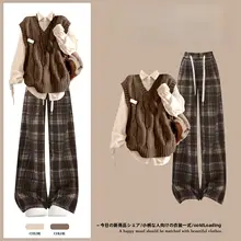 春のカジュアルスタイルにぴったりなブラウンベストシャツ（セットアップ対応）