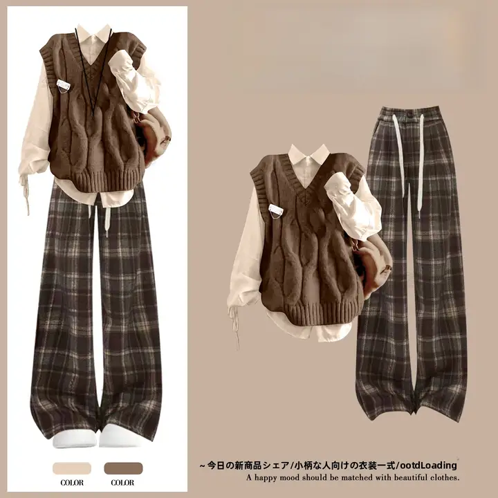 春のカジュアルスタイルにぴったりなブラウンベストシャツ（セットアップ対応）